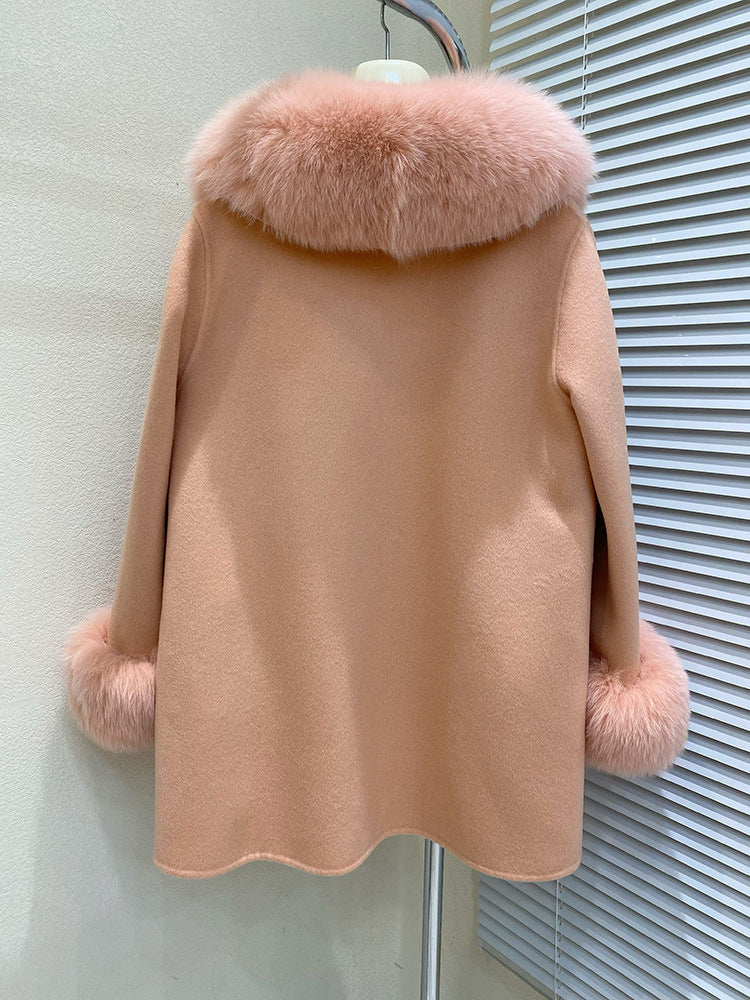 Fox-Fur Trim Wool-Blend Cape product image 17