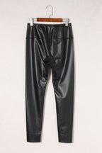 Legging taille haute en similicuir noir
