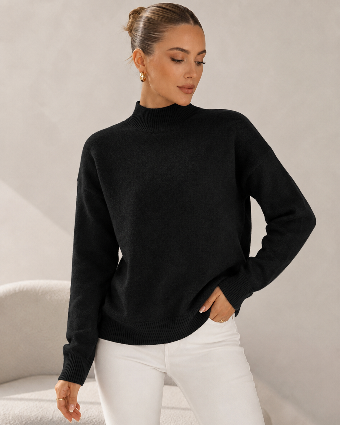 Ribbed Mock-Neck Sweater