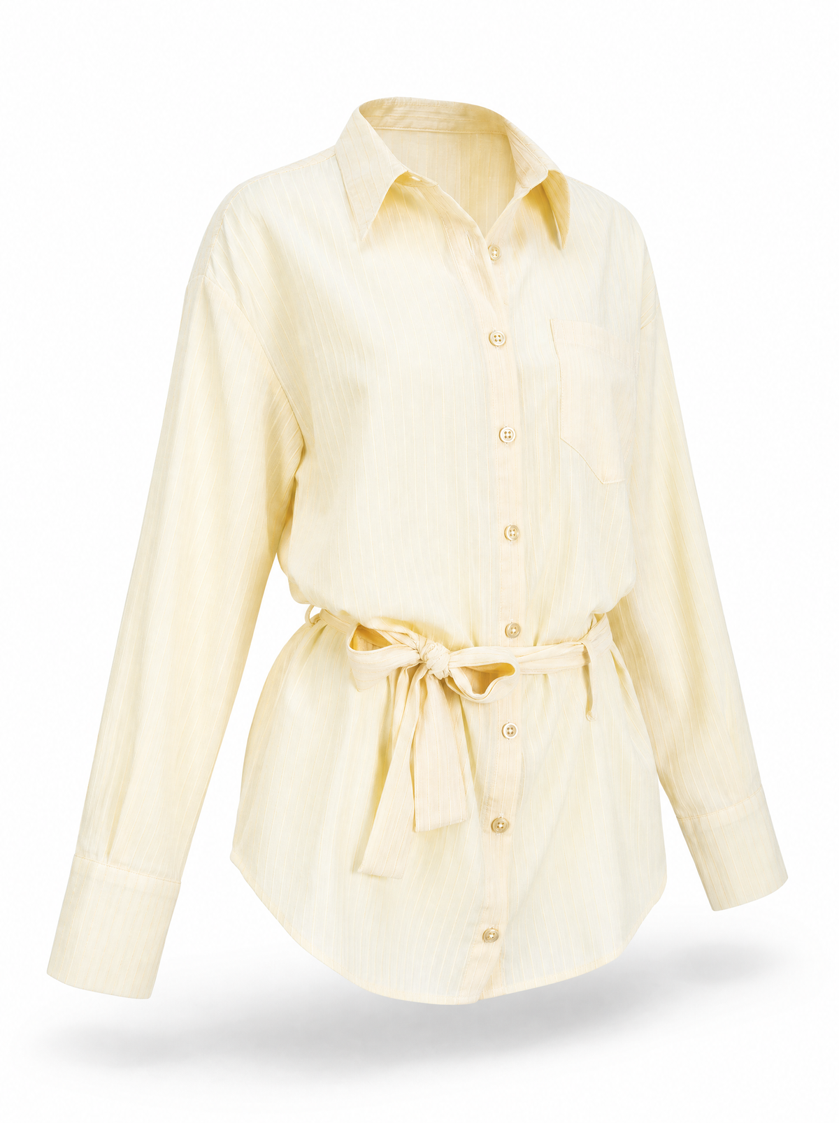 Belted Striped Button-Front Shirt 3D product view