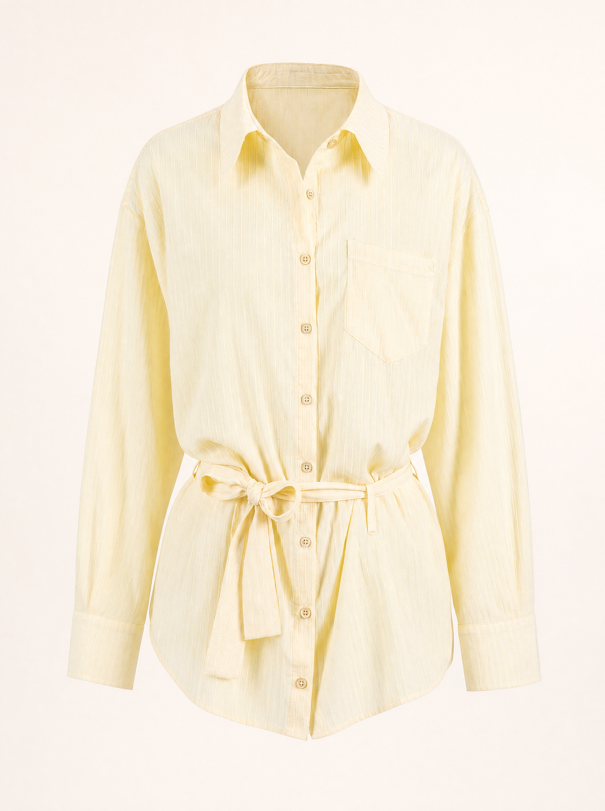 Belted Striped Button-Front Shirt product view