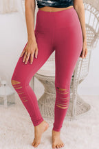 Legging moulant taille haute rouge rose avec découpes