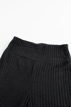 Legging en maille texturée côtelée à large ceinture gris foncé