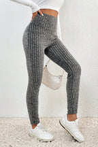 Legging en maille texturée côtelée à large ceinture gris foncé