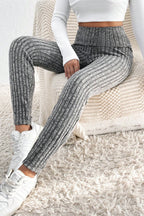 Legging en maille texturée côtelée à large ceinture gris foncé