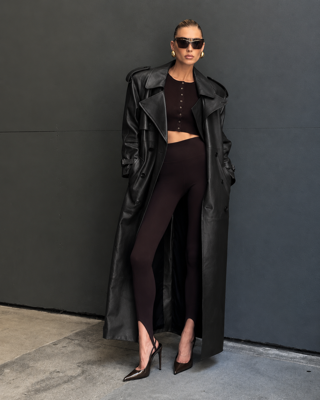 X-Long Belted Faux Leather Trench Coat