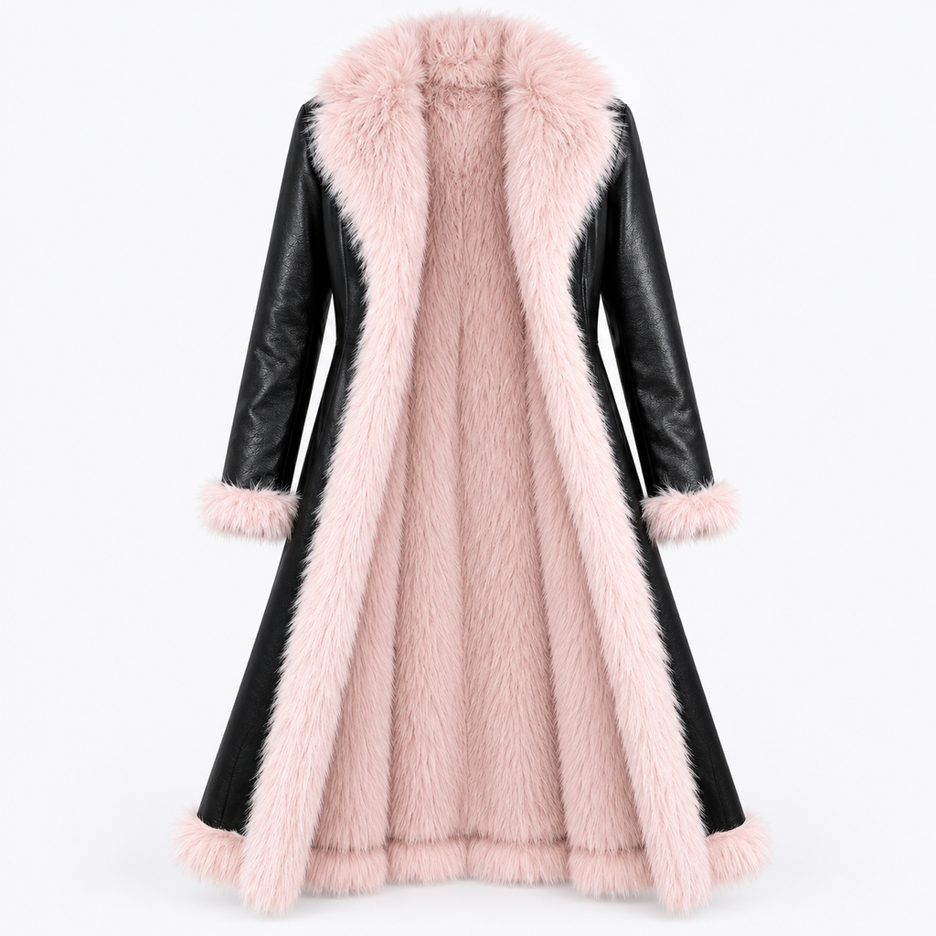 Faux Leather Coat with Faux Fur Lining