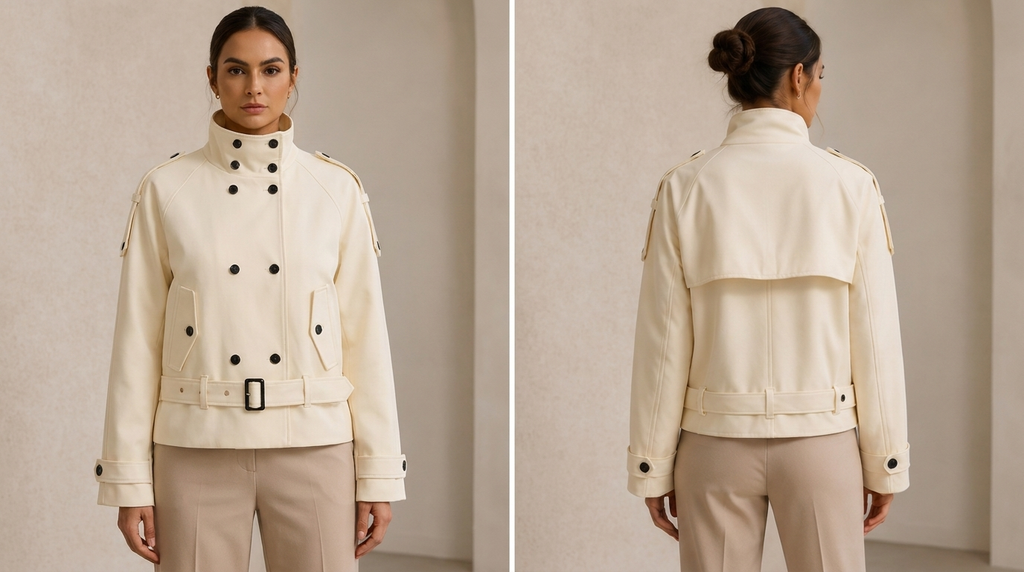 Veste coupe-vent à col montant, épaules incurvées et ceinture, style trajets quotidiens