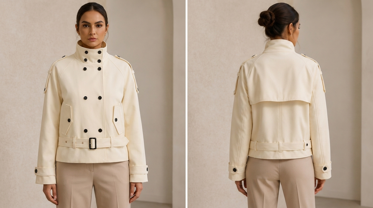 Veste coupe-vent à col montant, épaules incurvées et ceinture, style trajets quotidiens