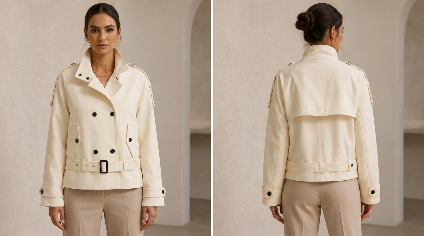 Chaqueta cortavientos con cuello alto, hombros curvados y cordón, estilo commuter