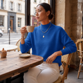 Ribbed Mock-Neck Sweater in blue lifestyle look
