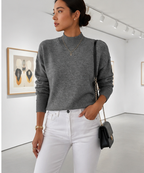 Ribbed Mock-Neck Sweater in gray lifestyle look