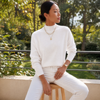 Ribbed Mock-Neck Sweater in white lifestyle look