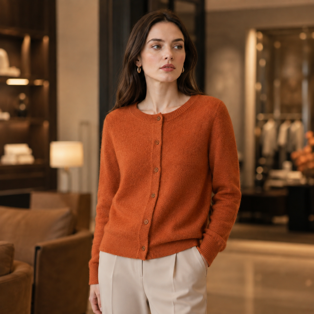 Textured Wool-Blend Knit Cardigan - Burnt Orange