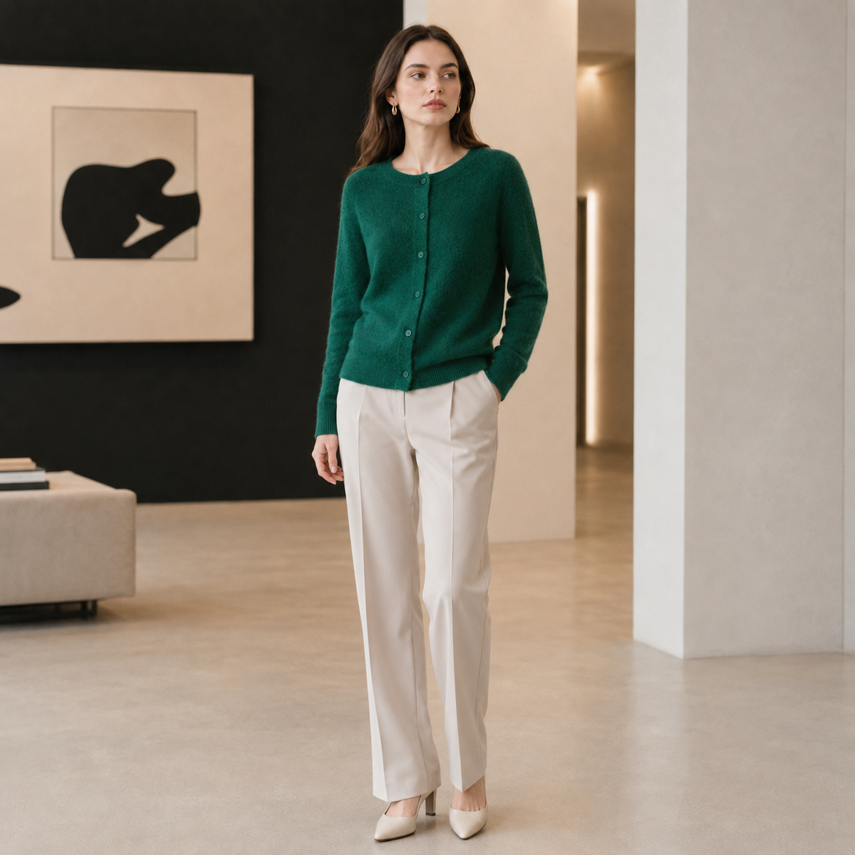 Textured Wool-Blend Knit Cardigan - Emerald Green