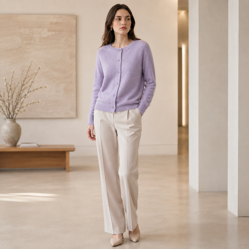 Textured Wool-Blend Knit Cardigan - Lavender