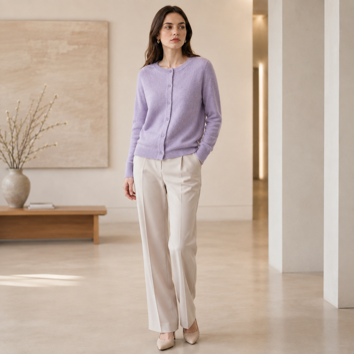 Textured Wool-Blend Knit Cardigan - Lavender