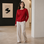Textured Wool-Blend Knit Cardigan - Red