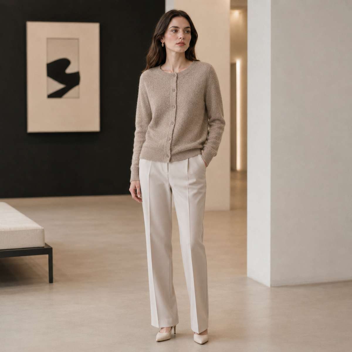 Textured Wool-Blend Knit Cardigan - Taupe